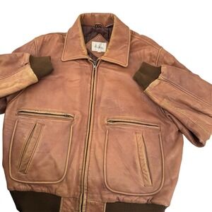 Vintage Adam Spencer Leather Jacket Mens 42 R Brown Bomber Full Zip Lined Biker